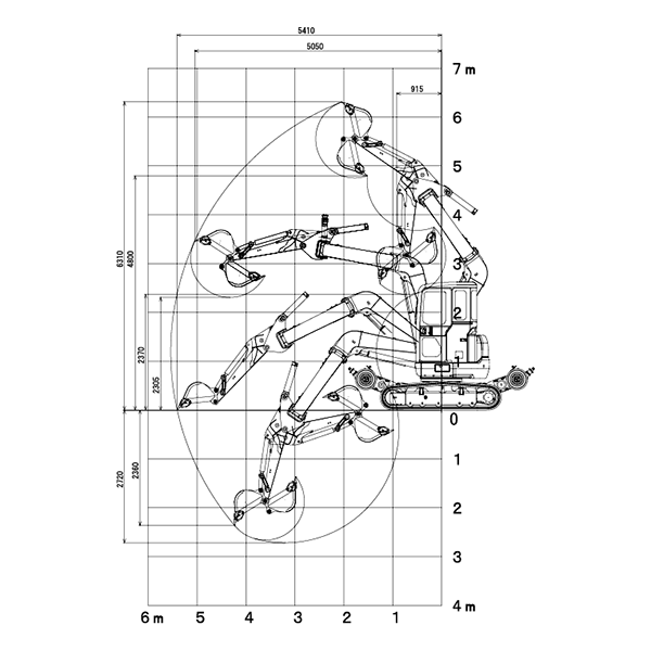 軌陸バックホー クローラ時作業範囲図