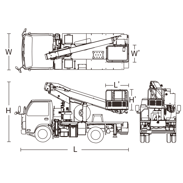 トラック式 バケット 寸法図(後方格納タイプ)