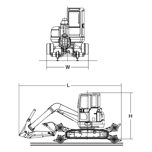 軌陸バックホー　寸法図