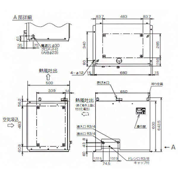 小型チラーユニット　寸法図 RKS1500F