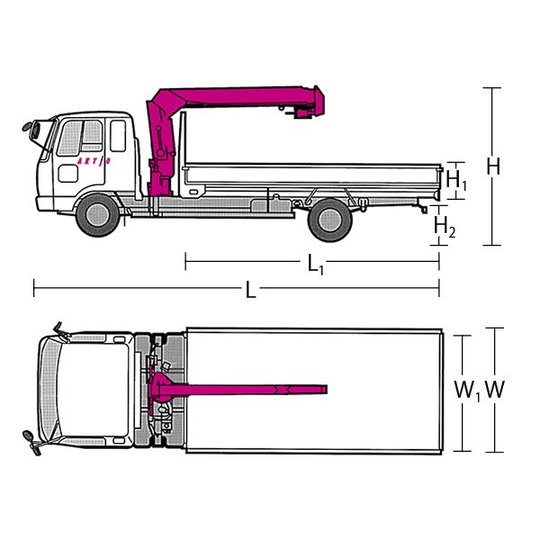 2t・3t・4tトラッククレーン付（ユニック車）レンタル | 性能表・寸法 | アクティオの建機（建設機械・重機）