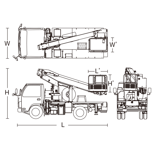 トラック式 バケット　寸法図（後方格納タイプ）