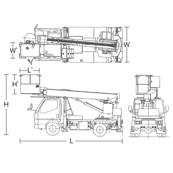 トラック式 バケット　寸法図（前方格納タイプ）